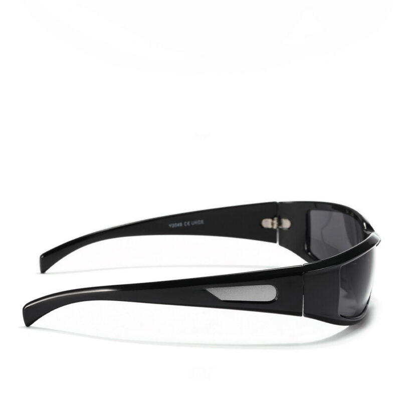 Acetate Wrap-Around Motorcycle Sunglasses Polished Black Frame Grey Lens