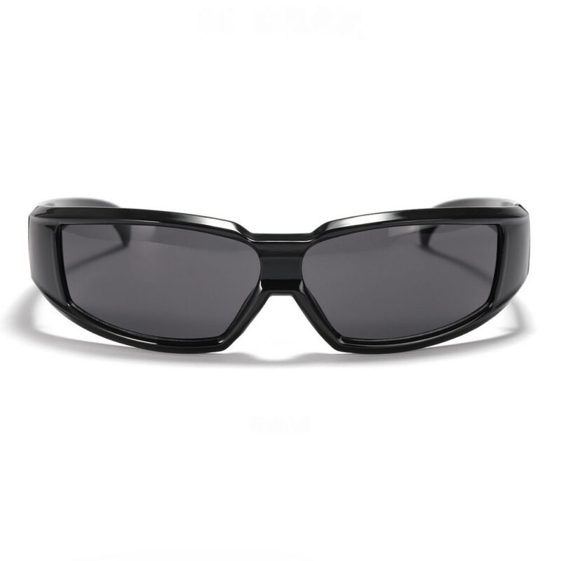 Acetate Wrap-Around Motorcycle Sunglasses Polished Black/Grey