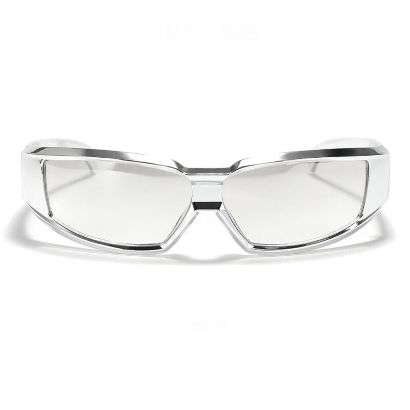 Acetate Wrap-Around Motorcycle Sunglasses Silver/Clear