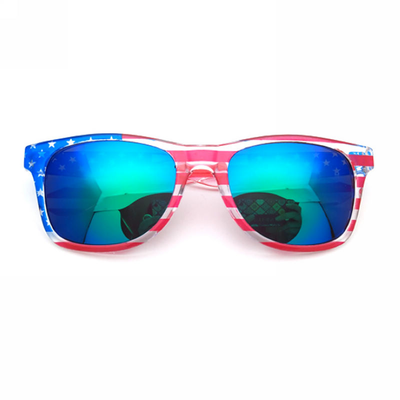 American Flag Square Sunglasses 4th Of July Independence Day Mirrored Green Lens