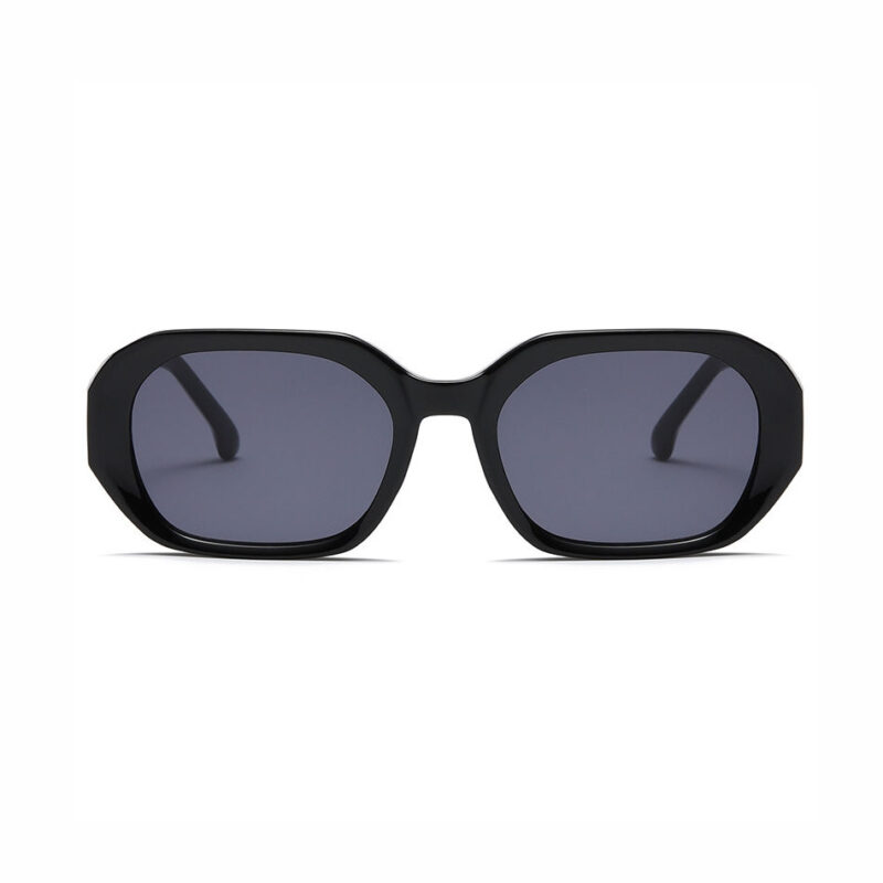 Angular Hexagonal Acetate Square Sunglasses Black Frame Grey Lens
