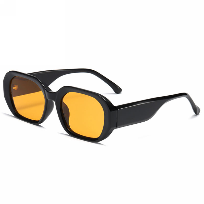 Angular Hexagonal Acetate Square Sunglasses Black Frame Yellow Lens