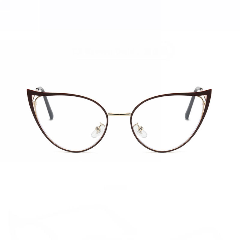 Anti Blue-Ray Metal Cat-Eye Frame Glasses Brown Gold/Clear