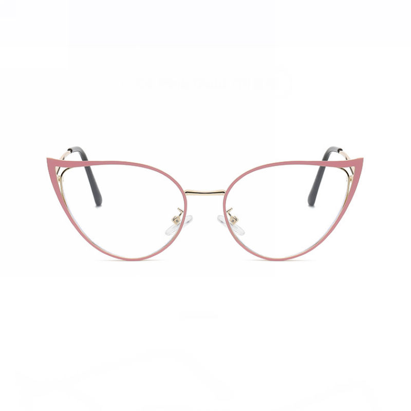 Anti Blue-Ray Metal Cat-Eye Frame Glasses Pink Gold/Clear