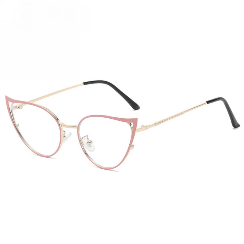 Anti Blue-Ray Metal Cat-Eye Frame Glasses Pink Gold
