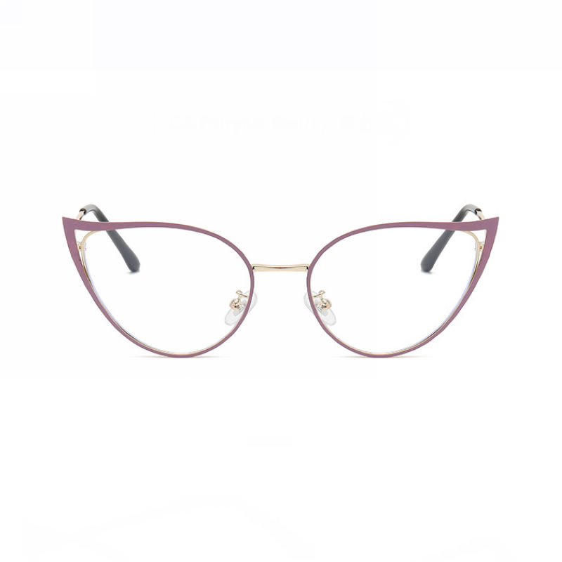 Anti Blue-Ray Metal Cat-Eye Frame Glasses Purple Gold/Clear