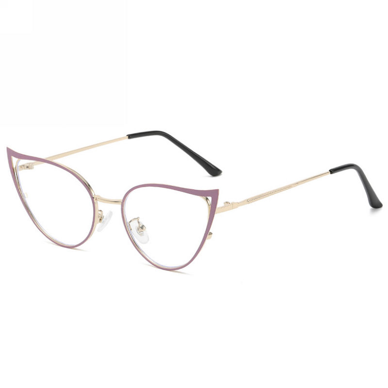 Anti Blue-Ray Metal Cat-Eye Frame Glasses Purple Gold