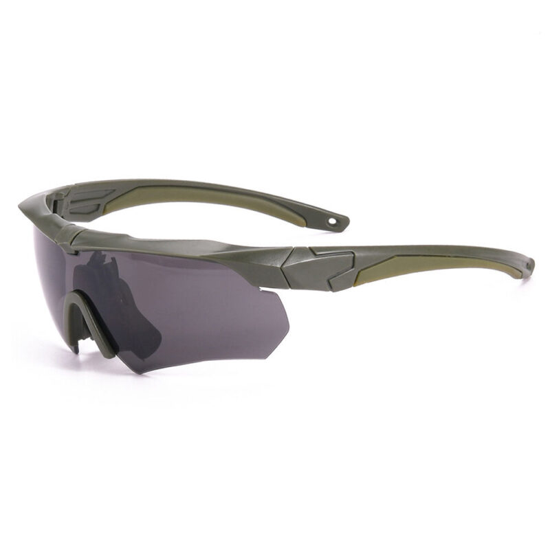 Army Green Frameless Wraparound Safety Tactical Sunglasses with 3 Interchangeable Lens