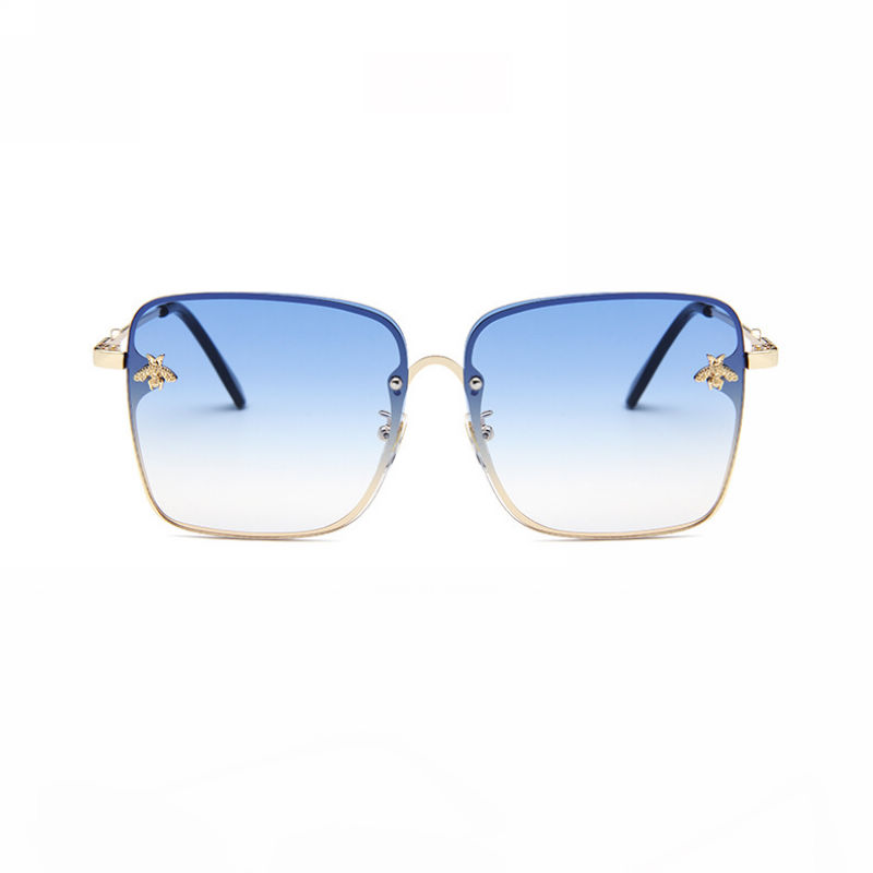 Bee-Embellished Metal Big Square Womens Sunglasses Gold-Tone/Gradient Blue