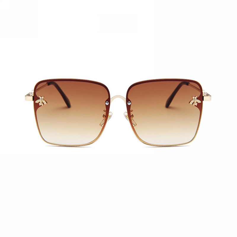 Bee-Embellished Metal Big Square Womens Sunglasses Gold-Tone/Gradient Brown