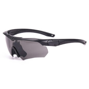 Black Frameless Wraparound Safety Tactical Sunglasses with 3 Interchangeable Lens