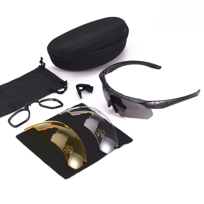 Black Frameless Wraparound Safety Tactical Sunglasses with 3 Interchangeable Lens Set