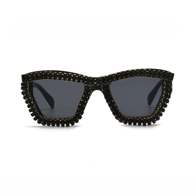 Black Gold Rhinestone Oversize Square Sunglasses
