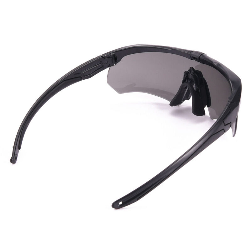 Black/Grey Frameless Wraparound Safety Tactical Sunglasses with 3 Interchangeable Lens