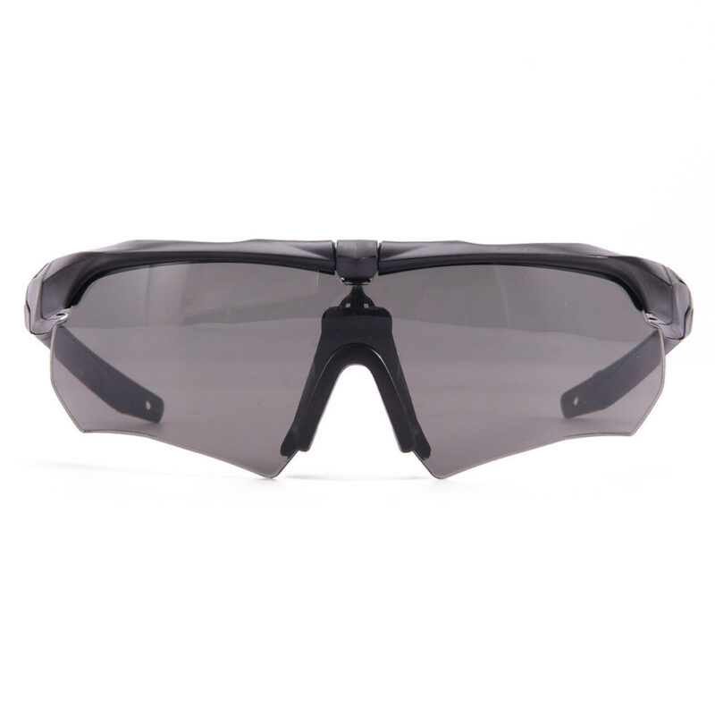 Black Nylon Frameless Wraparound Safety Tactical Sunglasses with 3 Interchangeable Lens
