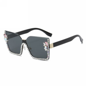 Black Rhinestone-Embellished Bling Frameless Oversized Sunglasses