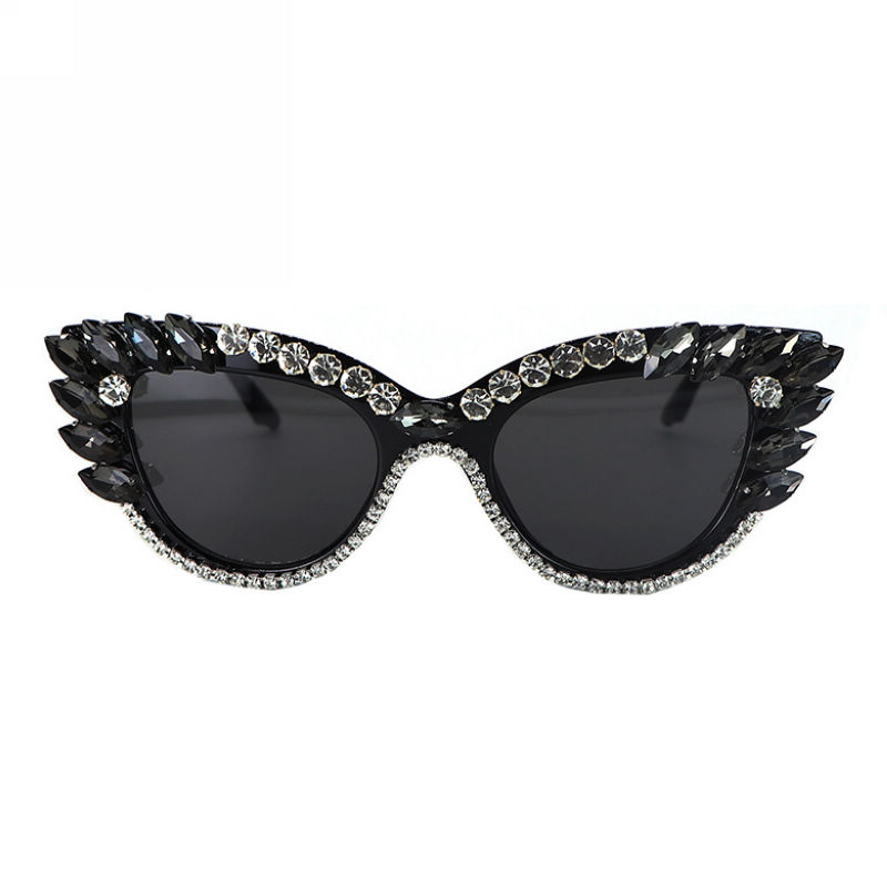 Bling Crystal-Embellished Cat-Eye Womens Sunglasses Black