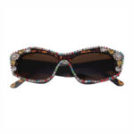 Bling Rhinestone Embellished Square Frame Sunglasses Tortoise Brown
