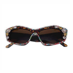 Bling Rhinestone Embellished Square Frame Sunglasses Tortoise Brown