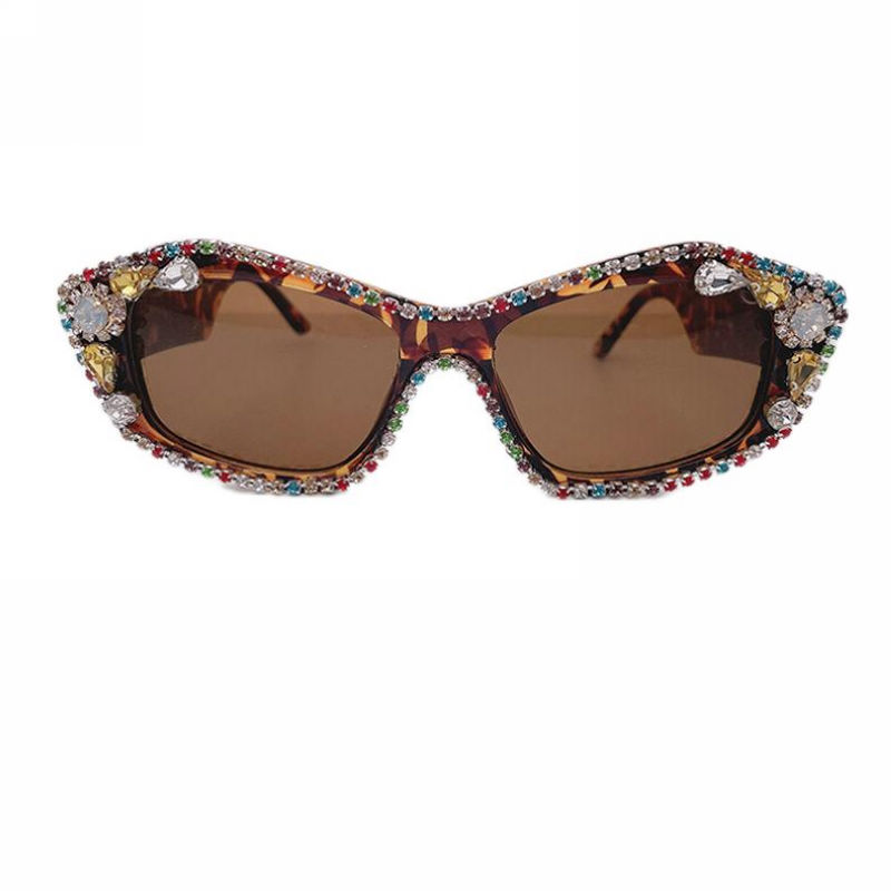 Bling Rhinestone Embellished Square Frame Sunglasses Tortoise Brown/Brown