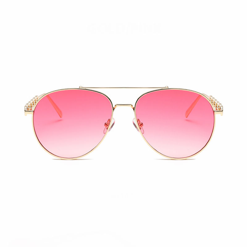 Chain Temple Womens Metal Pilot Sunglasses Gold-Tone/Gradient Pink