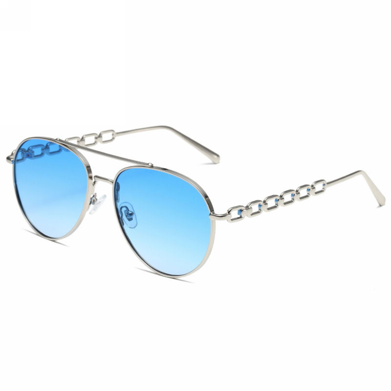 Chain Temple Womens Metal Pilot Sunglasses Gradient Blue