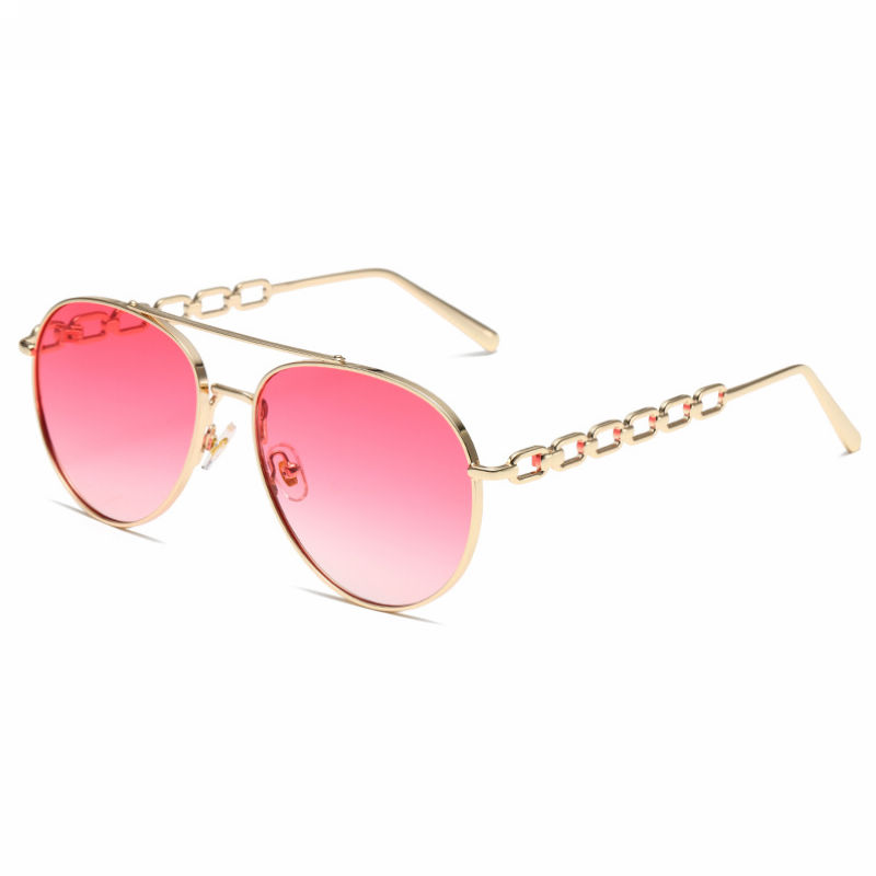 Chain Temple Womens Metal Pilot Sunglasses Gradient Pink