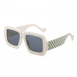 Checkerboard Acetate Thick Frame Rectangular Sunglasses Off-White/Grey