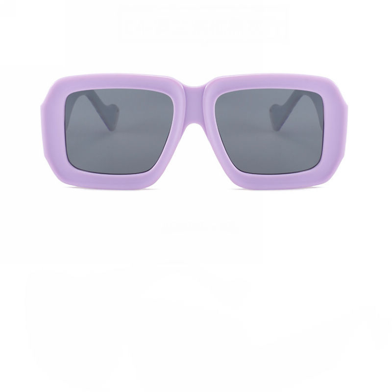 Checkerboard Violet Acetate Thick Frame Rectangular Sunglasses Grey Lens