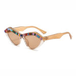 Colorful Crystal Embellished Butterfly Sunglasses Transparent Frame Brown Lens