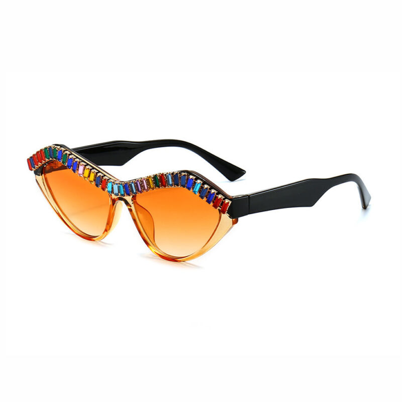 Colorful Crystal Embellished Butterfly Sunglasses Transparent Orange Frame