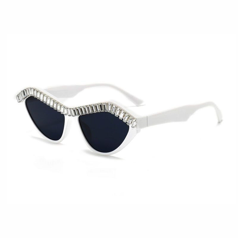Colorful Crystal Embellished Butterfly Sunglasses White Frame Grey Lens