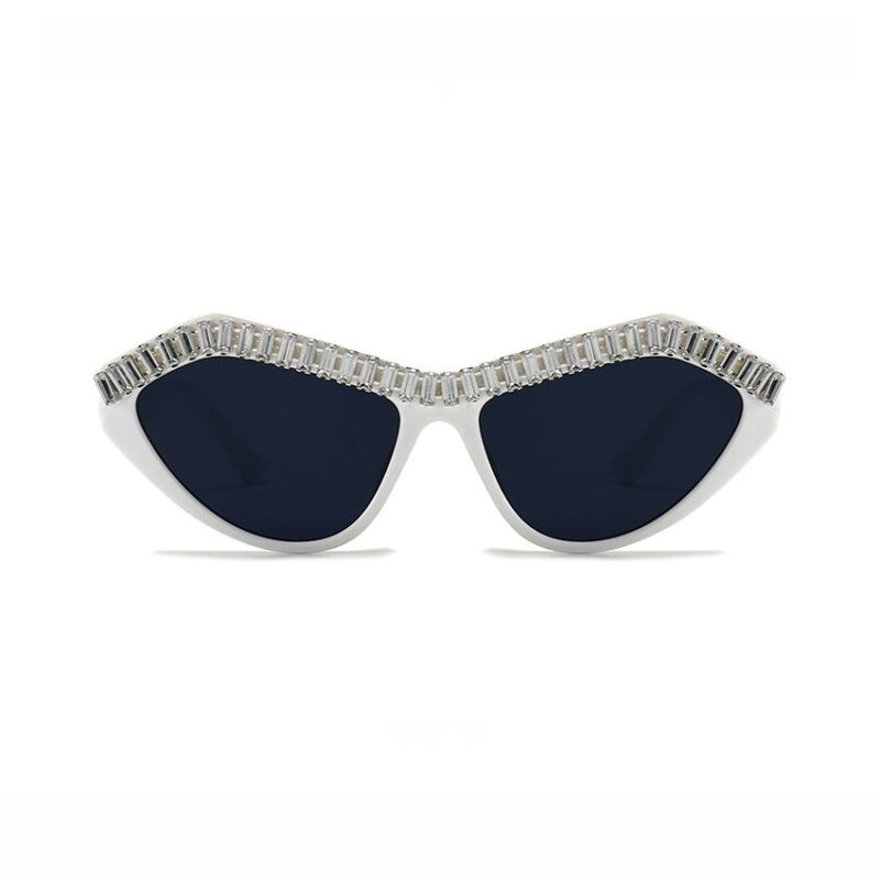 Colorful Crystal Embellished Butterfly Sunglasses White/Grey