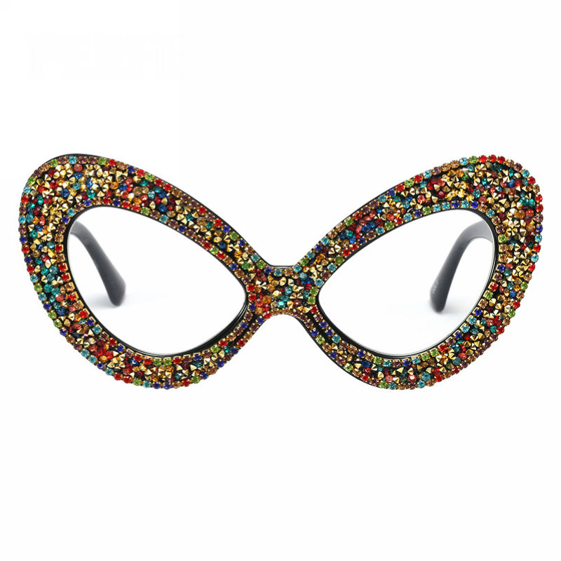 Colorful Glitter Oversize Butterfly Plain Glasses Black Frame Grey Lens