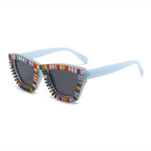 Colorful Rhinestone Oversize Square Sunglasses Blue Frame Grey Lens