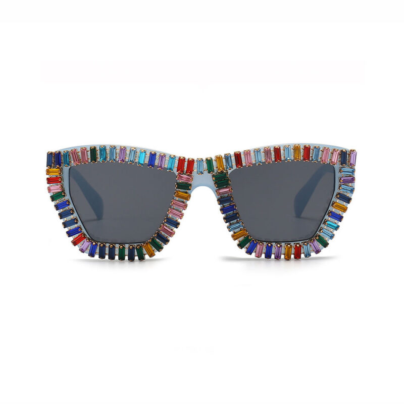 Colorful Rhinestone Oversize Square Sunglasses Blue/Grey