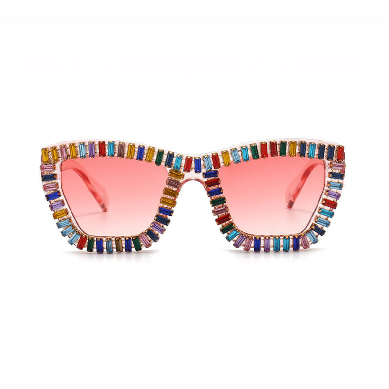 Colorful Rhinestone Oversize Square Sunglasses Gradient Pink