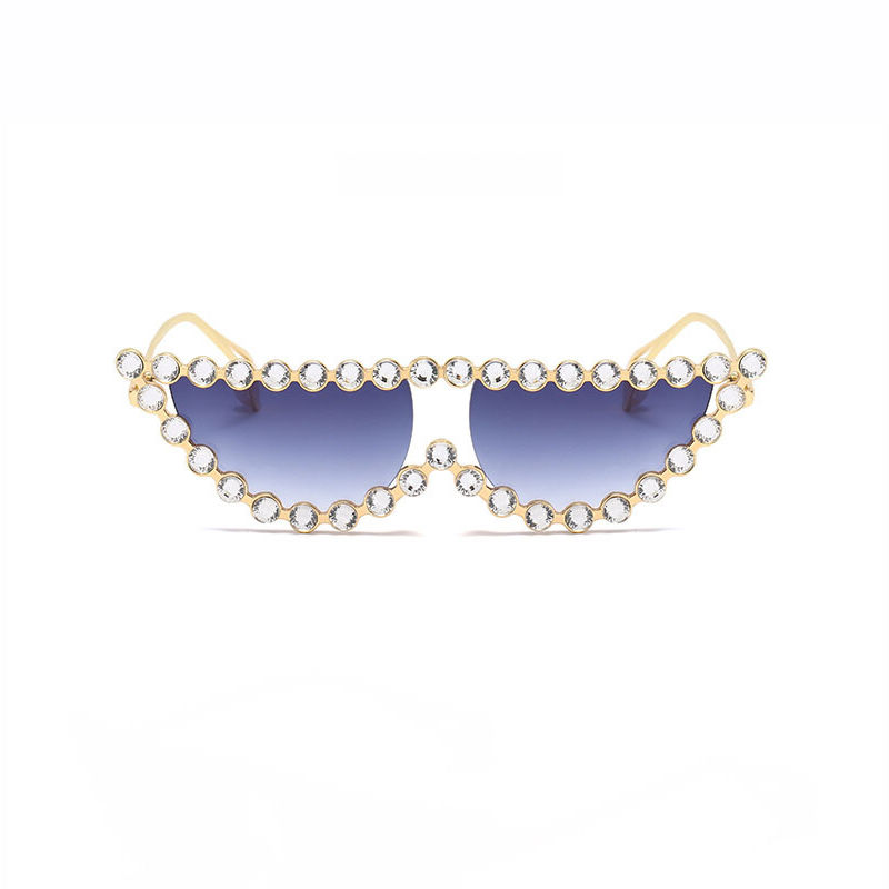 Crystal Pearl Gold-Tone Metal Frame Cat Eye Sunglasses Gold Frame Gradient Grey Lens