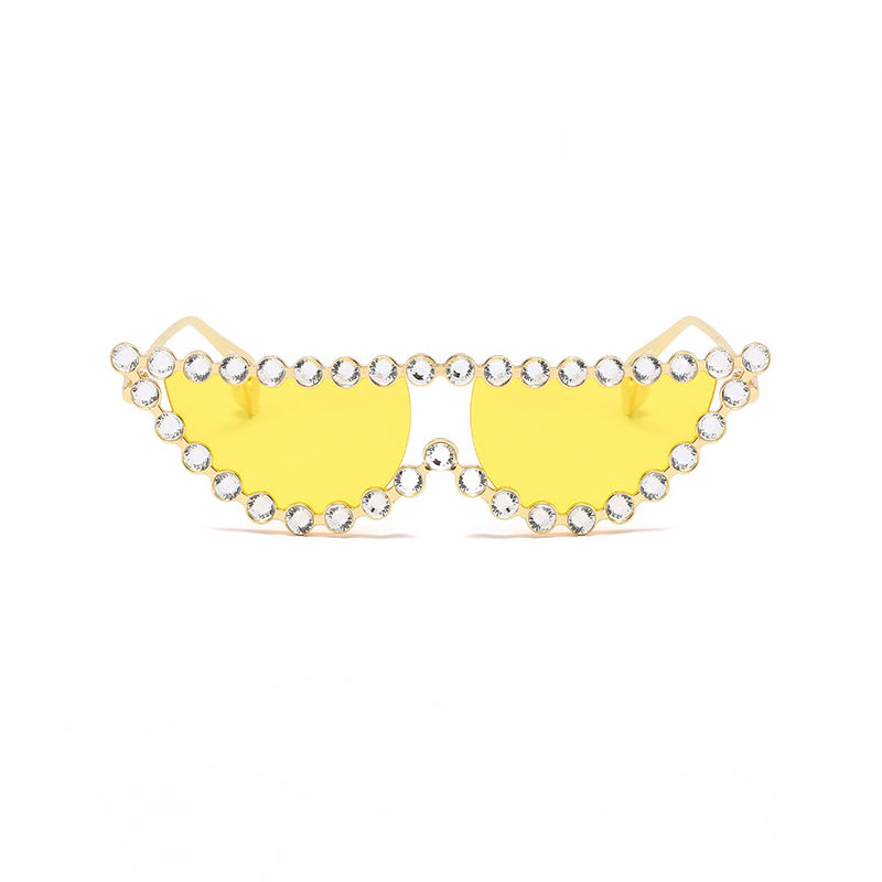 Crystal Pearl Gold-Tone Metal Frame Cat Eye Sunglasses Gold Frame Transparent Yellow Lens