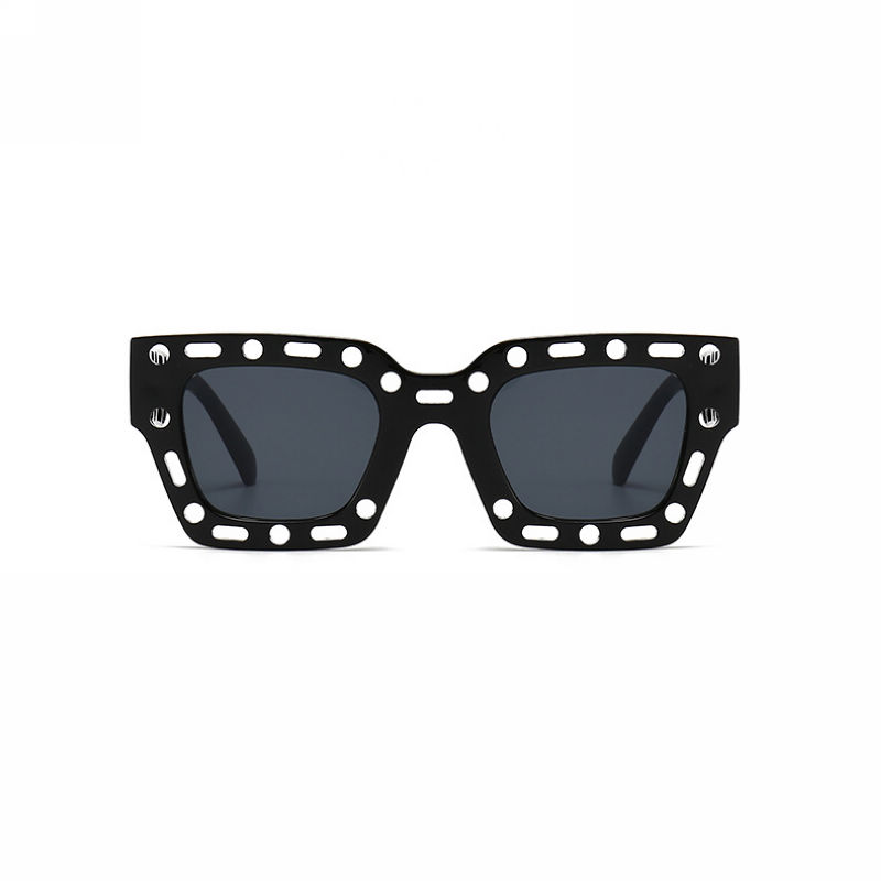 Cut-Out Detailing Womens Square Sunglasses Black/Grey