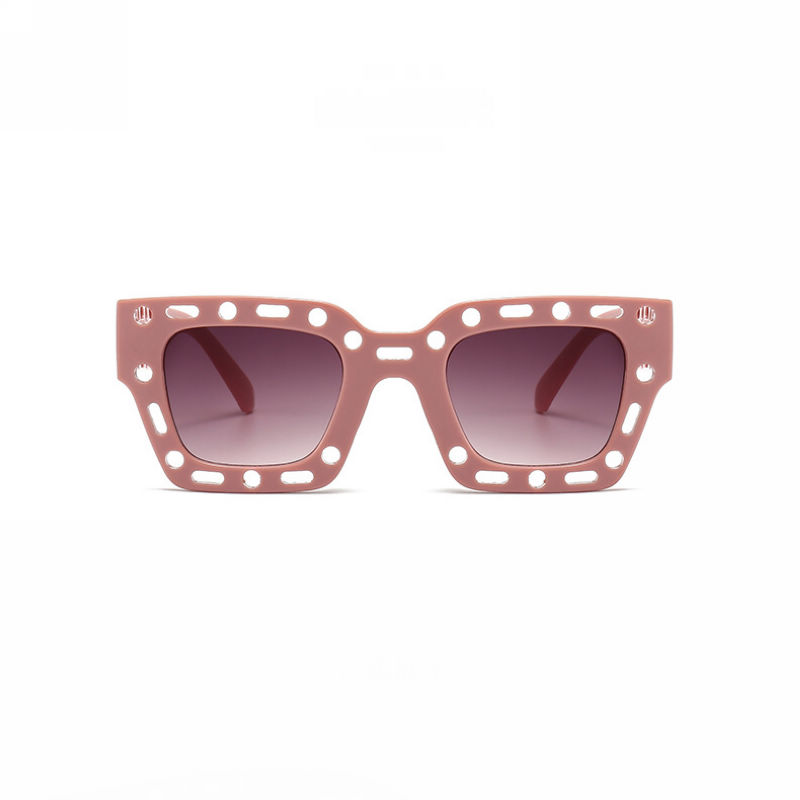 Cut-Out Detailing Womens Square Sunglasses Pink Frame Gradient Pink Lens