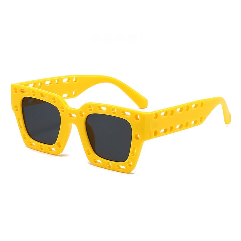 Cut-Out Detailing Womens Square Sunglasses Yellow/Grey
