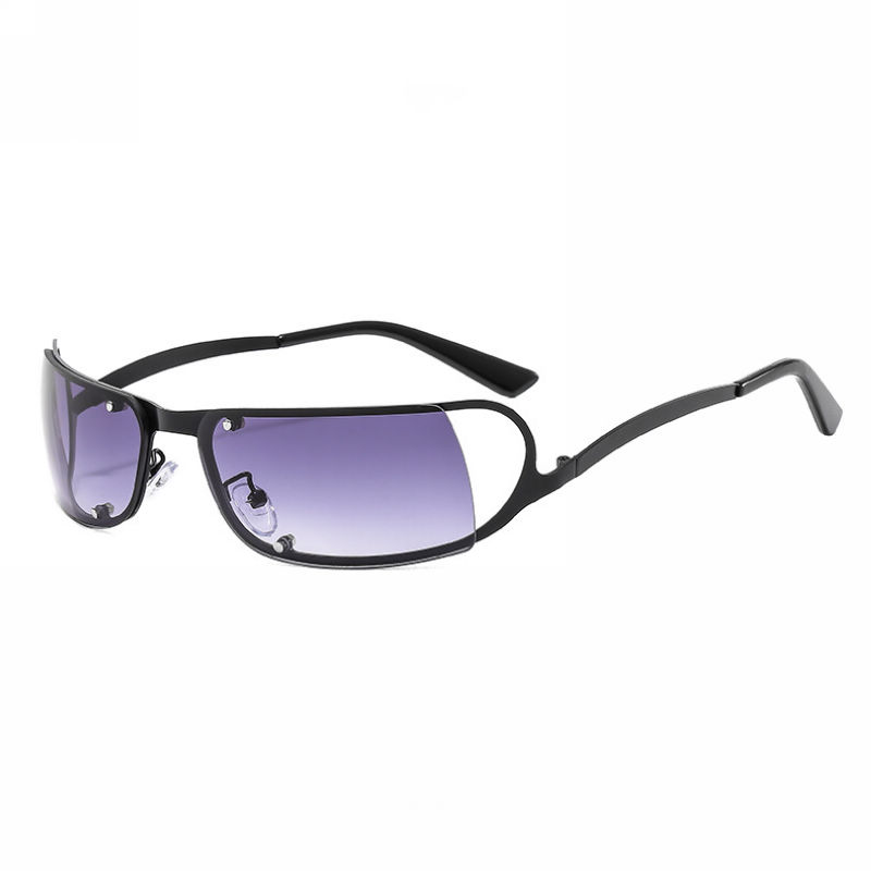 Cut-Out Lens Metal Rectangle Frame Sunglasses Black/Gradient Grey