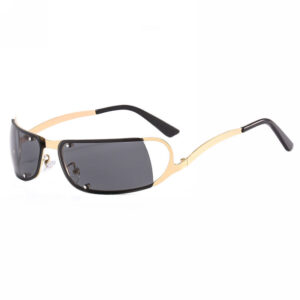 Cut-Out Lens Metal Rectangle Frame Sunglasses Gold-Tone/Grey