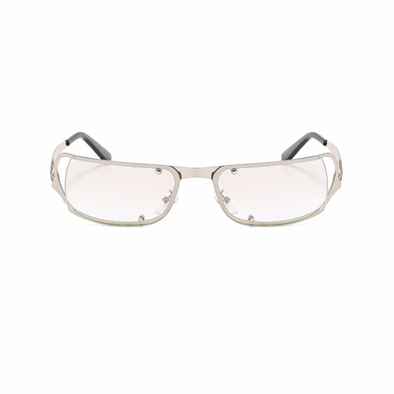 Cut-Out Lens Metal Rectangle Frame Sunglasses Mirrored White