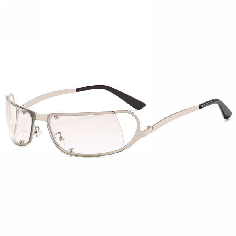 Cut-Out Lens Metal Rectangle Frame Sunglasses Silver-Tone/Mirror White