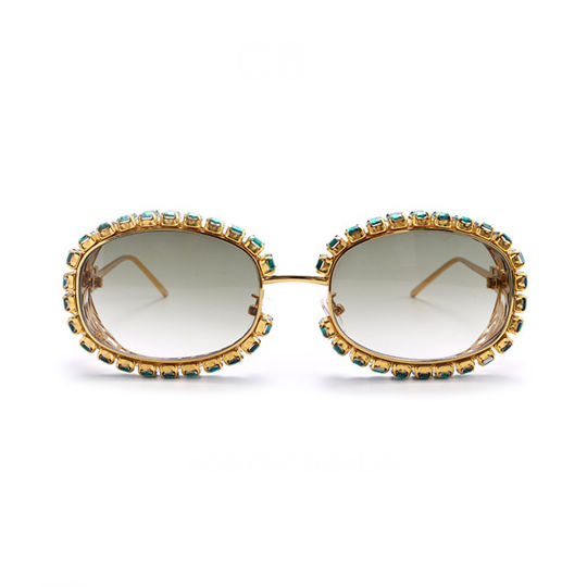 Cutout Crystal-Embellished Gradient Oval Sunglasses Gradient Green