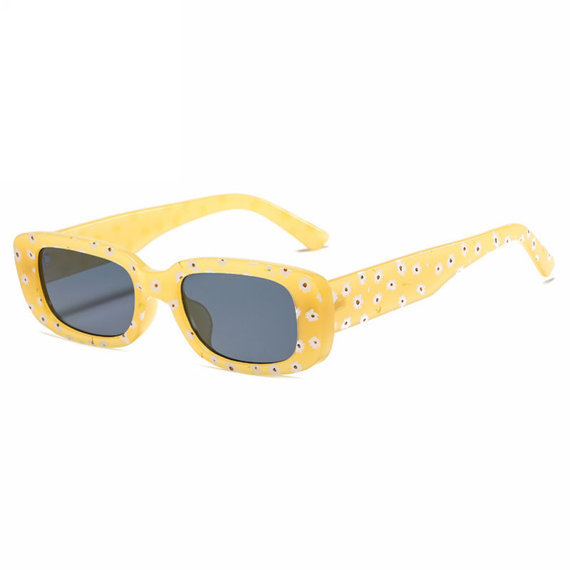 Daisy Floral Print Womens Small Square Sunglasses Yellow/Grey