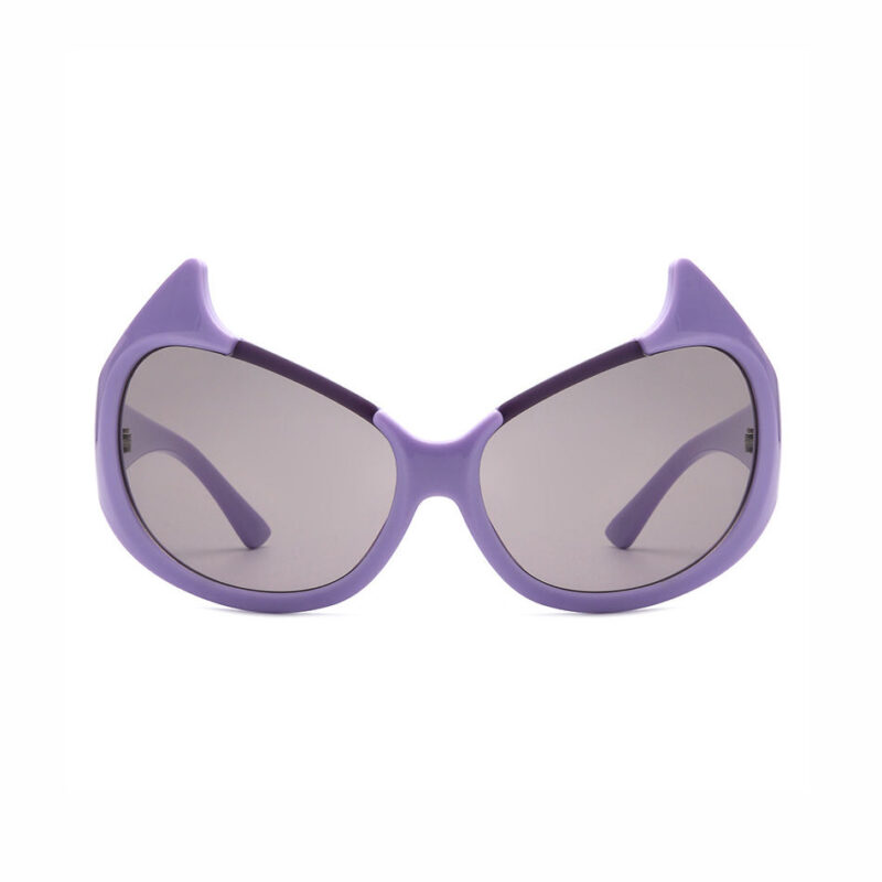 Devil Horn Oversized Cat-Eye Shape Acetate Sunglasses Purple/Grey