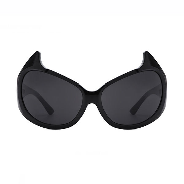 Devil Horn Oversized Cat-Eye Shape Acetate Sunglasses Shiny Black/Grey